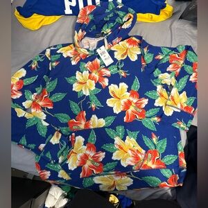 Polo Ralph Lauren Sweatshirt Mens XXL Blue Pony Pullover Hoodie Floral Casual